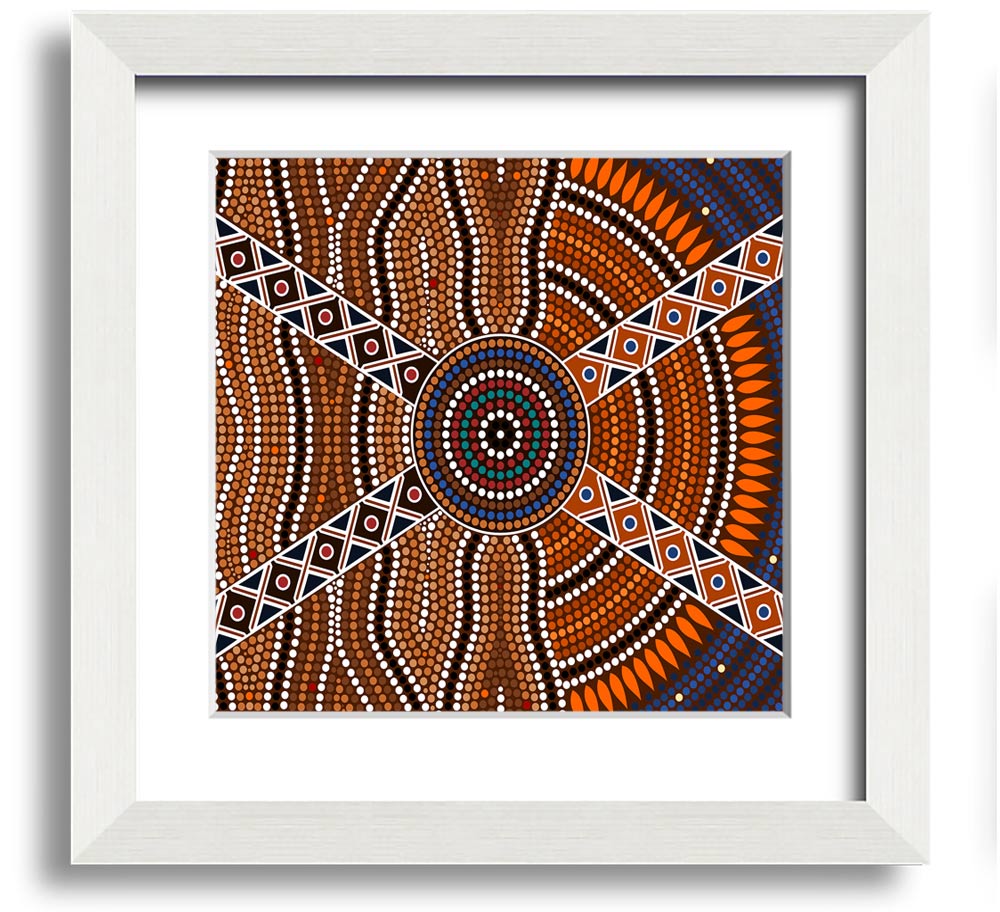 Aboriginal Pattern 2 Square Framed Print showcasing intricate designs in a stylish frame.
